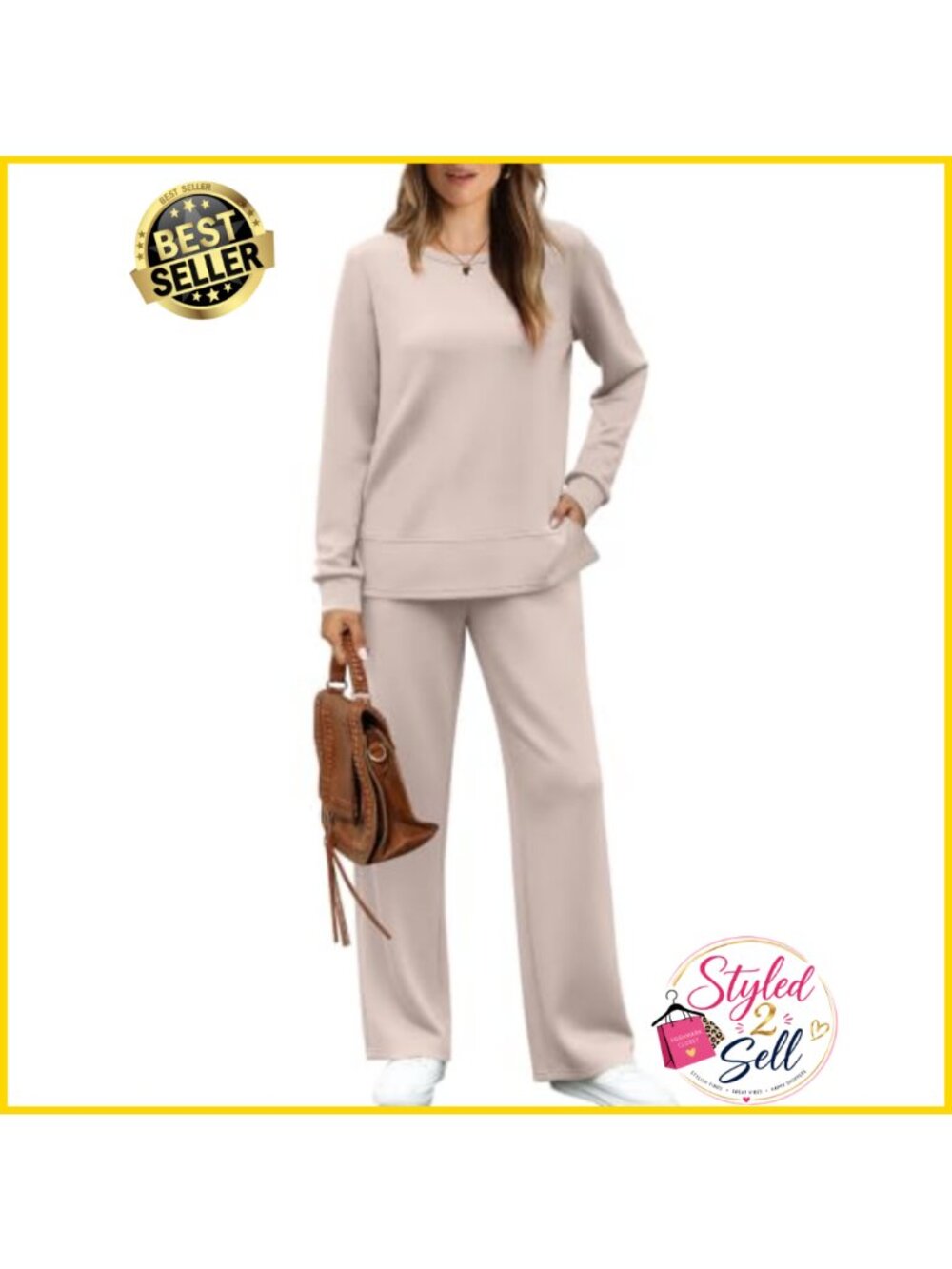 Wide Leg Lounge Set Crewneck Top Drawstring Pants Travel Casual